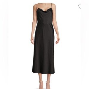 Vince Cowlneck Satin Slip Midi Dress